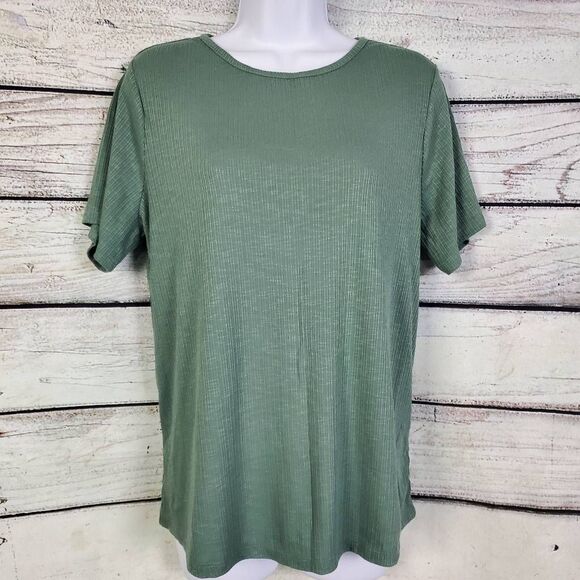 Old Navy Luxe Women’s L Green Short Sleeve Ribbed Top Soft Stretchy Casual - Picture 2 of 7